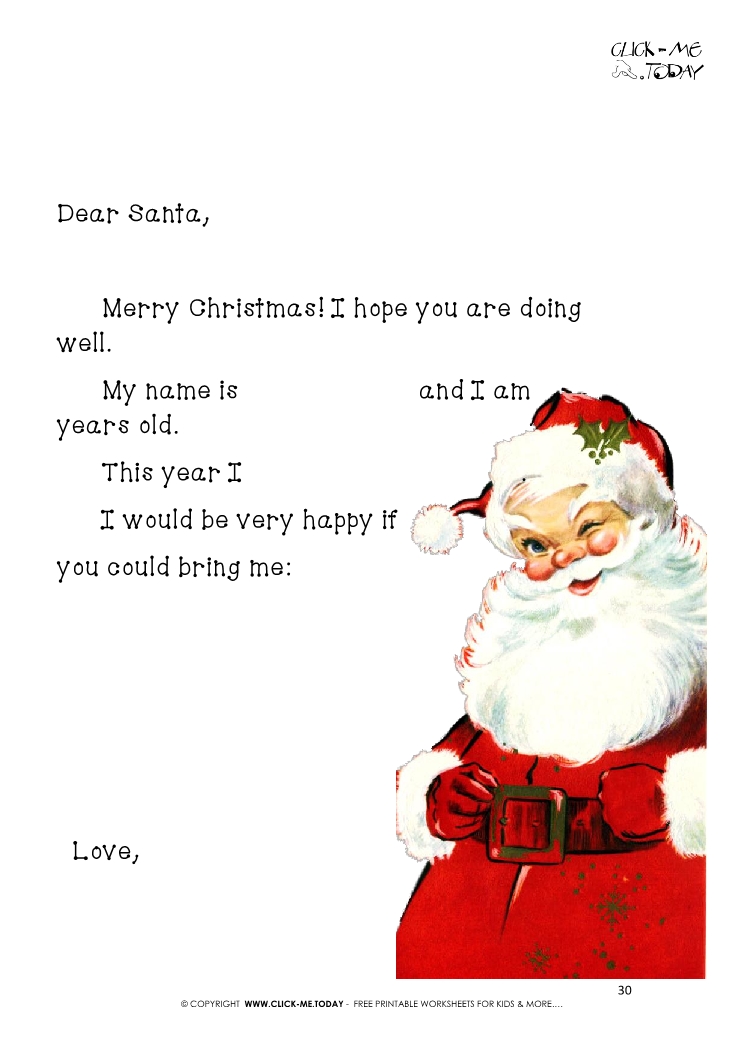 Free vintage Santa face letter with sample text 30